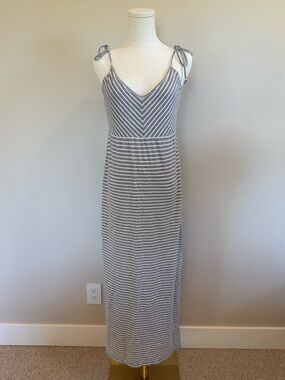 Tommy Bahama Grey and White Striped Tie-Shoulder Maxi Dress